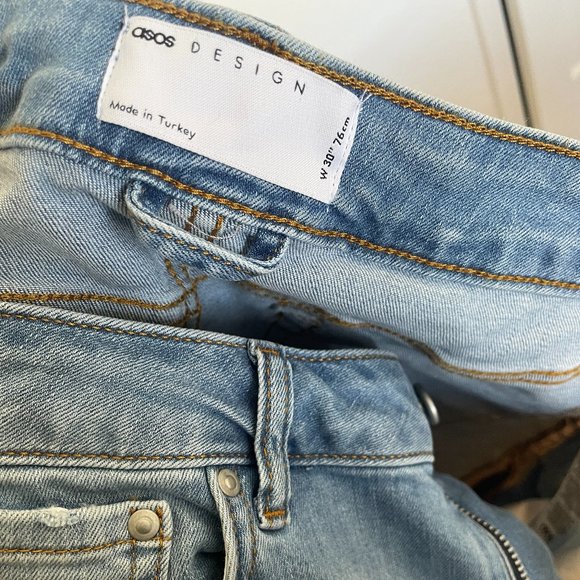 Mens Slim denim shorts in mid blue wash with rips - Picture 4 of 4